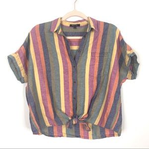Madewell Rainbow Stripe Tie Front Button Up SM